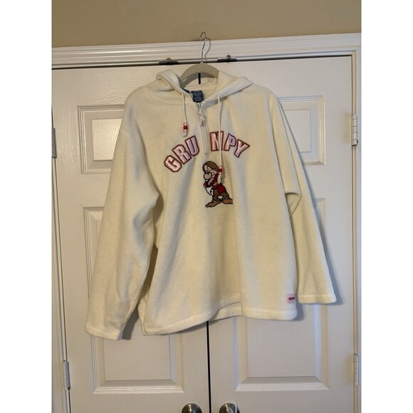 Vintage Disney Grumpy Fleece Hoodie Pullover XL Snow White Dwarf Sherpa Cream - Picture 1 of 11